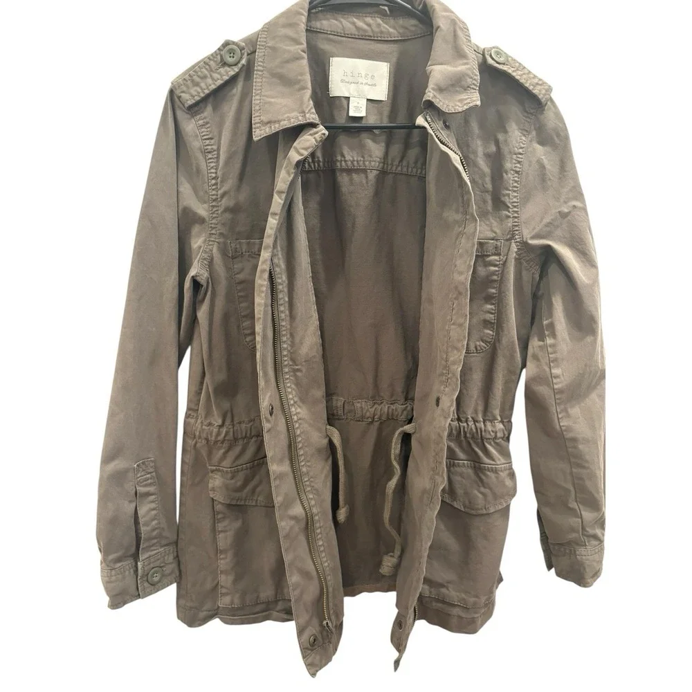 Hinge Utility Jacket Cargo Style Adjustable Waist Sz Small Military Olive